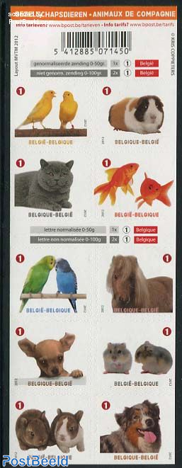 Companion domestic animals 10v s-a foil sheet
