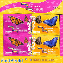 Butterflies, Colombia-Mexico year m/s (with 2 sets)
