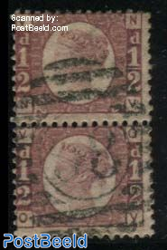 1/2p, Plate 8, Vertical pair, used, Lettered VN-VO