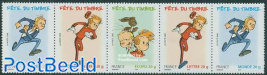 Spirou strip of 5 stamps (3 different stamps)