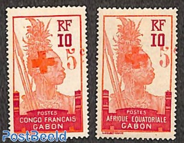 Red cross overprints 2v (2 diff. country names on basic stamps)