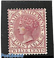 Straits Settlements, 12c, WM Crown-CA, Stamp out of set