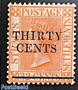 30c on 32c, Straits Settlements, Stamp out of set