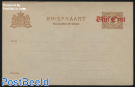 Reply Paid Postcard Vijf Cent on 2c, short dividing line