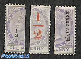 Overprints 1/2d on divided stamps 3v