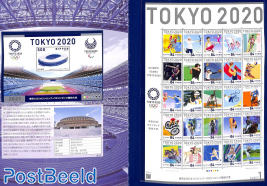 Olympic games, folder with 1 s/s and 3 sheets with each 25 stamps