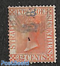 Straits Settlements, 32c pale red, WM Crown-CC, used