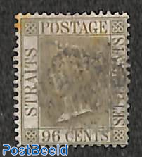 Straits Settlements, 96c, WM Crown-CC, used, tiny brown spot