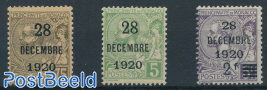 28 DEC 1920 overprints 3v