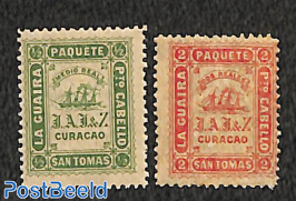 Shipmail Curacao 2v, perf. 12.5 (Jesurun issue, Waterlow&Sons, London)
