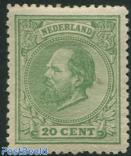 20c green, perf. 14 small holes, unused hinged, with attest
