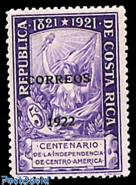 Costa Rica 1922 Centenary of Central American Independence with CORREOS Overprint