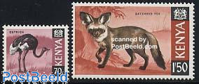Kenya 1969 Definitive Stamps: Ostrich and Bat-Eared Fox