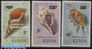 Kenya 1975 Seashells Definitive Stamps with New Value Overprints