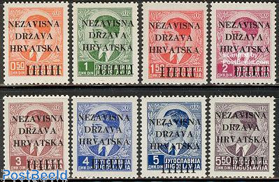 Croatia 1941 Overprints on Yugoslavian Stamps, Set of 8