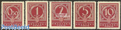 Croatia 1941 Postage Due Set of 5 Values