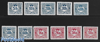 Slovakia 1940 Postage Due Set of 11 Values