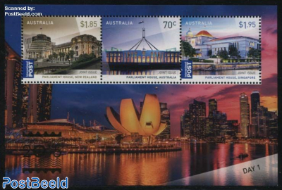Parliaments s/s, Singapore 2015: Day Bottom Right may Vary, Joint Issue Singapore, New Zealand