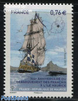 300 Years French Arrival on Mauritius 1v, Joint Issue Mauritius