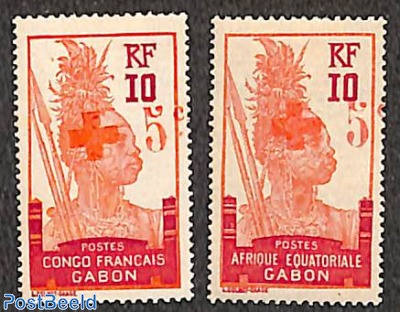 Red cross overprints 2v (2 diff. country names on basic stamps)