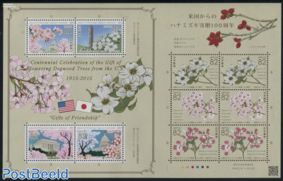 Japan-US Flowering Dogwood Centennial 10v m/s, Joint Issue USA