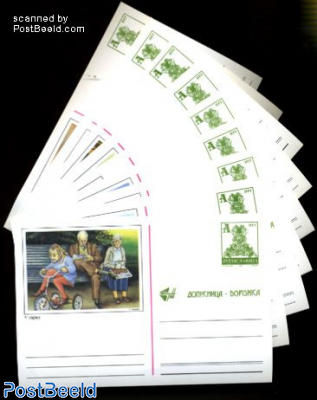 Postcard set A olive green illustrated (9 cards)
