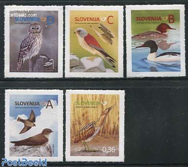Definitives, birds 5v s-a, Wave-shaped Perforated