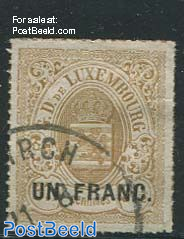 1Fr on 37.5c yellowbrown, Coat of arms