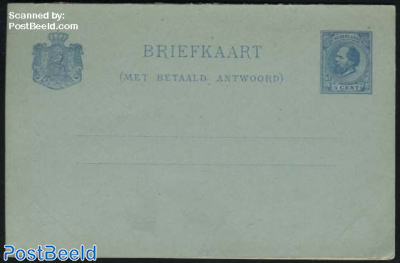 Reply Paid Postcard, 5+5c blue, Only dutch text