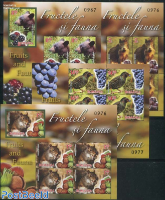 Fruits & Animals 4 m/s (each with 4 perforated and 1 imperforated stamp)