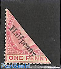 Halfpenny overprint, diagonal divided 1v