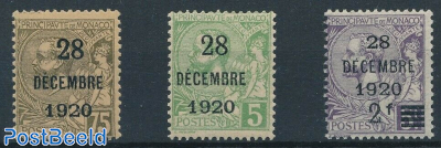 28 DEC 1920 overprints 3v
