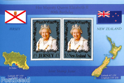 Elizabeth II 80th anniversary s/s, joint issue Jersey (stamps bluegreen)