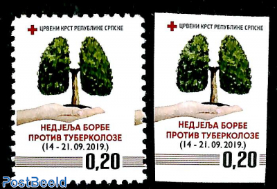 Red cross, tree lung 2v (perforated & imperforated)