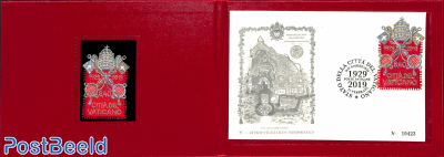 90 years Vatican, embroidery stamp in folder + FDC, limited edition