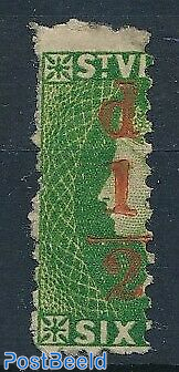 Overprint 1/2d on vertical divided 6d stamp 1v