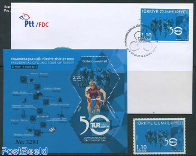 Cycling, folder with s/s, stamp and FDC