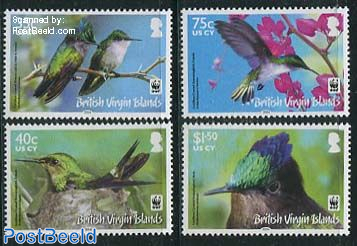 WWF, Antillean Crested hummingbird 4v (white borders)