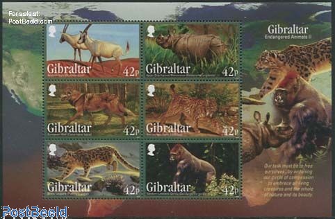 Stamp 2012, Gibraltar Endangered animals 6v m/s, 2012 - Collecting ...