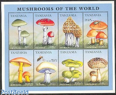 Stamp 1996, Tanzania Mushrooms, insects 8v m/s, Amanita Phalloides